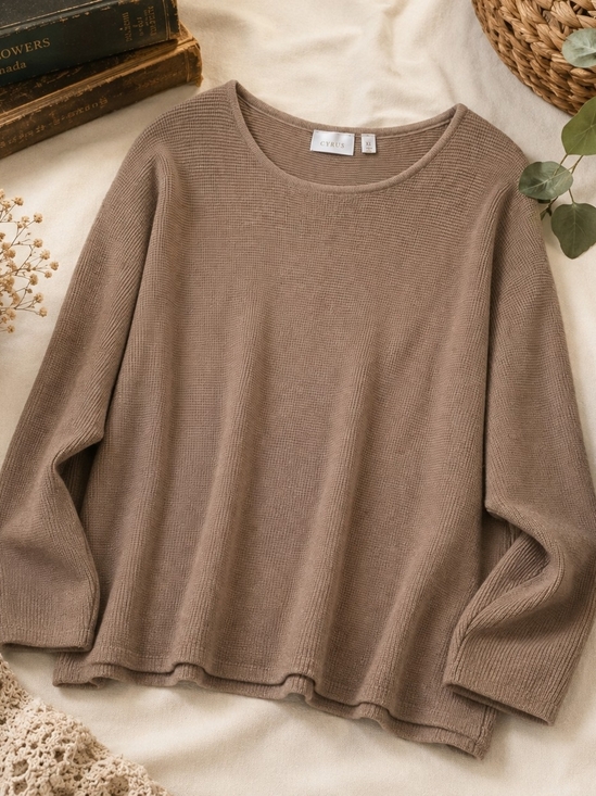 Cyrus Sweaters - Cyrus Taupe Waffle Knit Sweater XL Soft Lightweight Pullover Dolman Sleeve